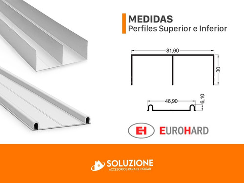 Perfil Superior + Inferior Aluminio 4 Metros Frente Placard