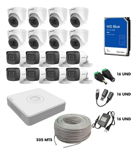 Kit De 16 Camaras Con Microfono Hikvision  1080p Full Hd 2mp