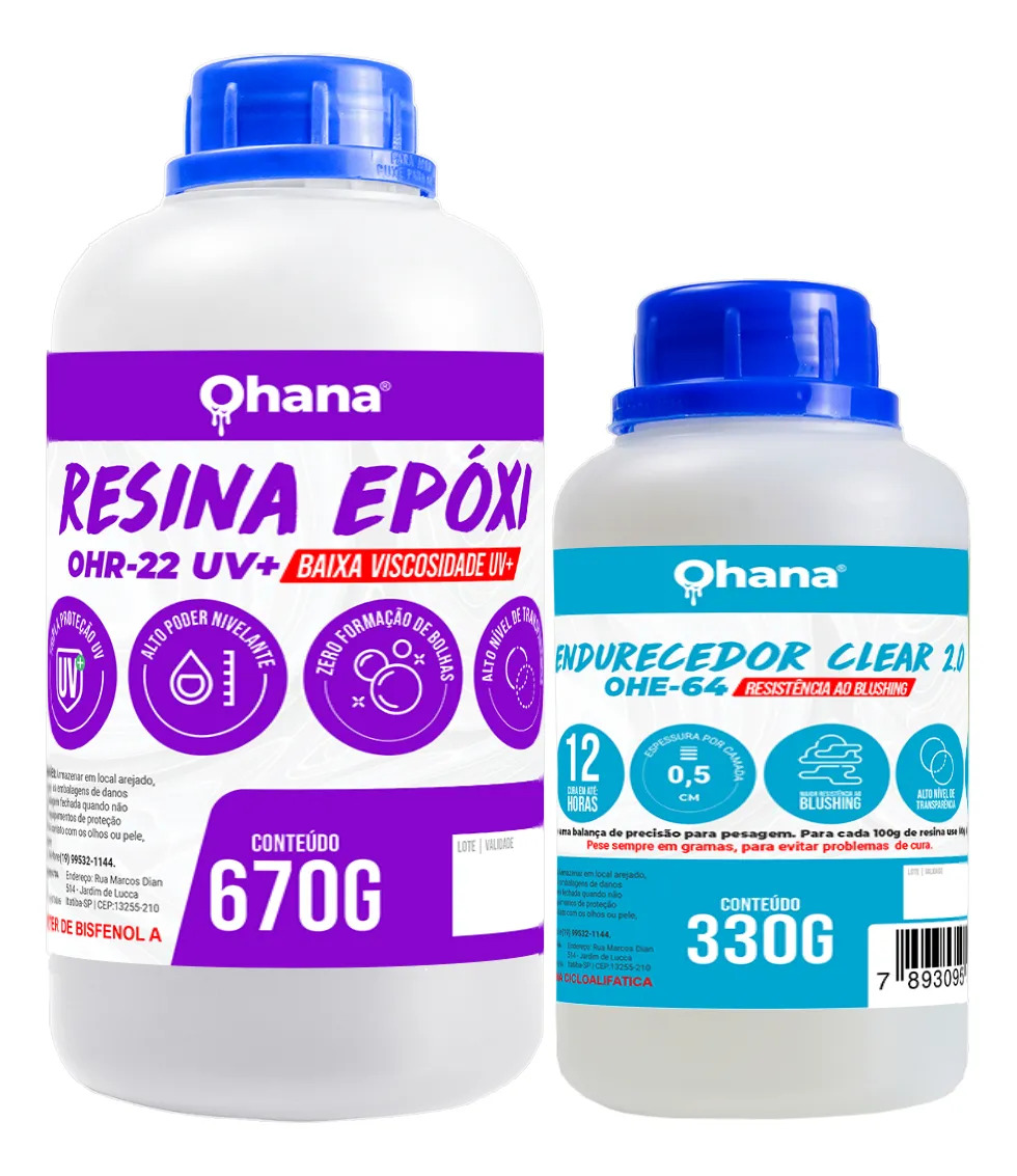 Resina Epóxi Ohana Químicos Baixa Viscosidade UV+ Artesanato 1kg