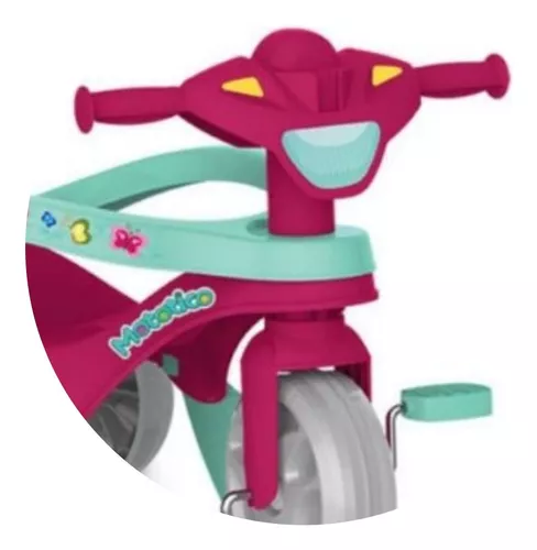 Bandeirante Mototico Passeio & Pedal Triciclo, Rosa/Verde, 76 x 50.5 x 91  cm