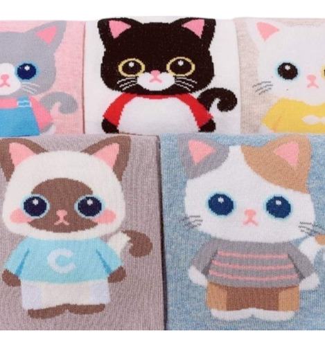 5 Pares Calcetines De Gato Para Mujer Unitalla Variados Estampado Único