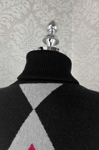 Sueter Largo Oversize Tejido Punto Stretch Cuello Alto Rayas