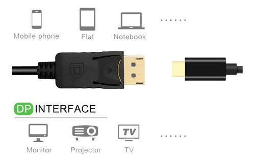 Imagem 5 de 5 de Cabo Usb-c Thunderbolt 3 X Displayport 4k 60hz 1080p 165hz