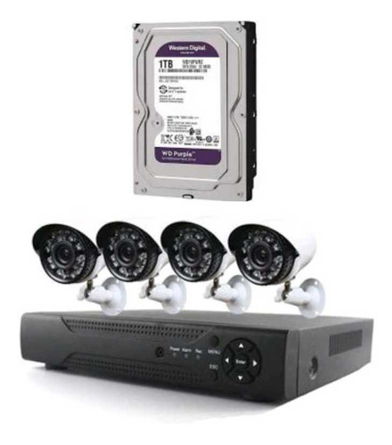Imagen 1 de 2 de Kit Cctv De Seguridad 4 Cam Full Hd 1080p + Disco Duro 1 Tb