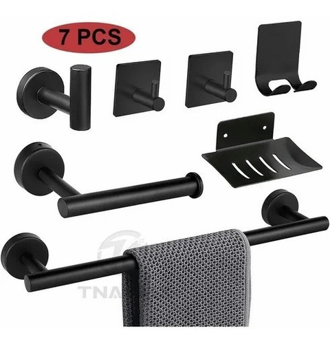 Imagen 1 de 10 de Juego De Accesorios De Baño Plata Mate, 7 Piezas