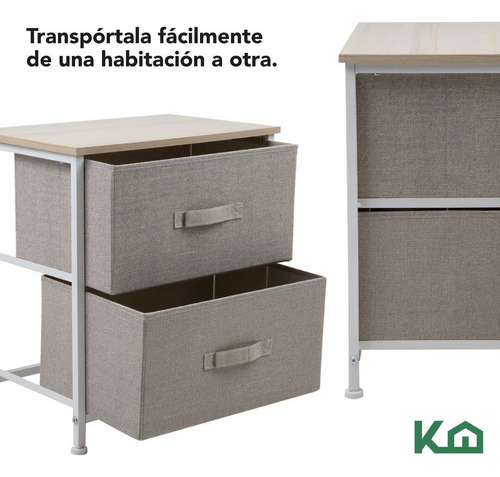 Kinghouse KINGCHEST2 Mesa de Noche Comoda 2 Cajones De Tela Tablero De Madera Recamara Color Beige