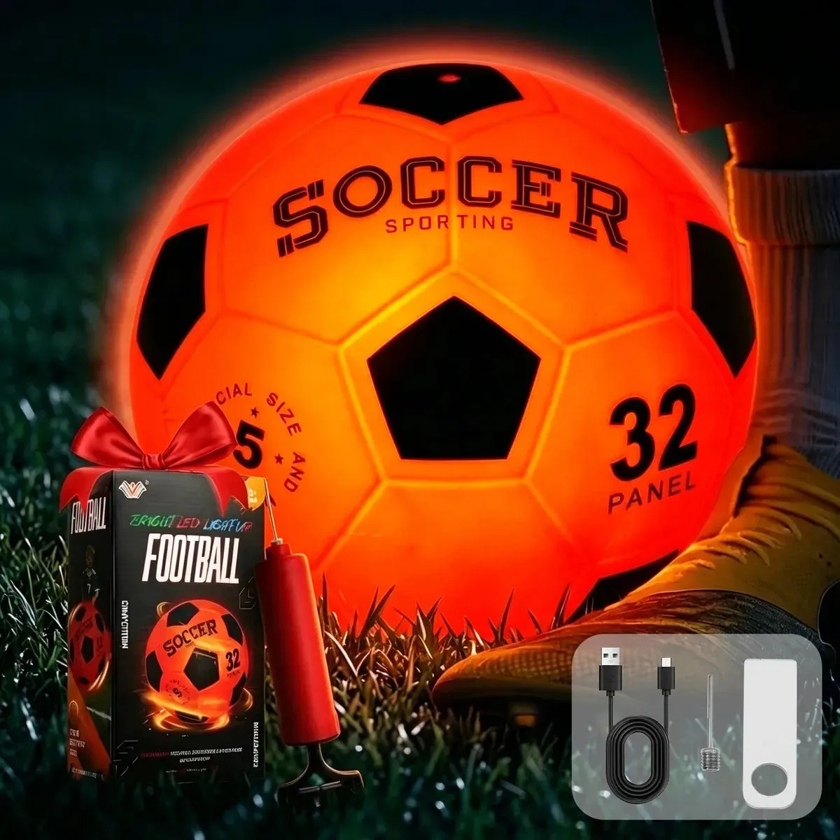Balón de Fútbol LED Zacro Talla 5 para Jugar de Noche con Sensor de Movimiento y Carga USB-C