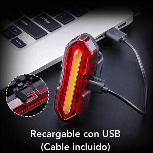 Imagen 4 de 8 de Luz Trasera De Bicicleta Led Lampara De Flash Recargable Usb