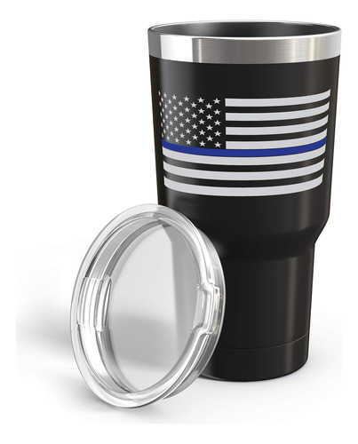 Thin Blue Line American Flag Vaso De Viaje De Acero Ino...