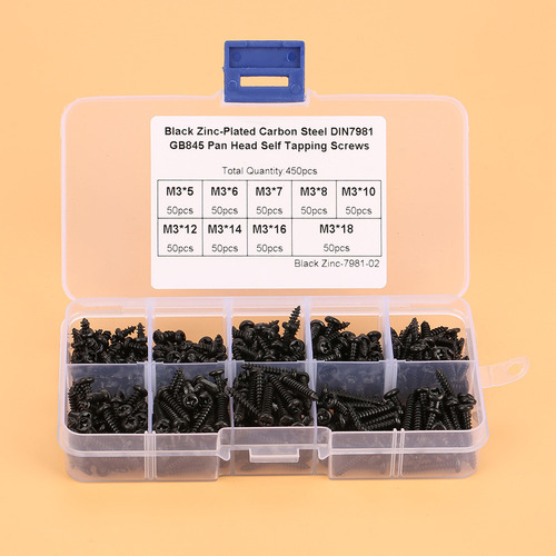 Juego De 450 Tornillos Autorroscantes Negros M3 Con Cabeza P