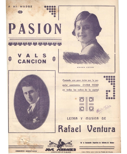 Partitura Original Del Vals Canción Pasión De Rafael Ventura