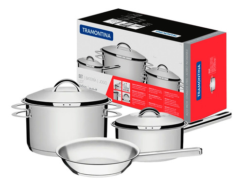 Juego De Ollas Bateria Cocina Tramontina 3 Pz Acero Inox