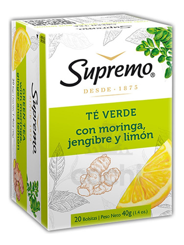 Te Supremo Verde Con Moringa, Jengibre Y Limon 20 Sobres