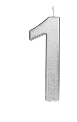 Número 1 - Vela Cromada Metalizada Prata Para Bolo 