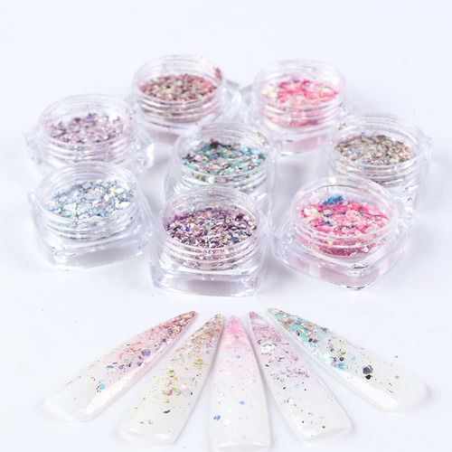 Holographic Nail Glitter Flakes Uñas Suministro Sirena Polvo