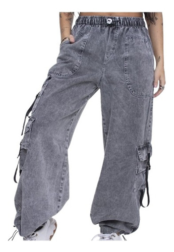 Jean Cargo Wide Leg Con Bolsillos Mujer Marca Exito