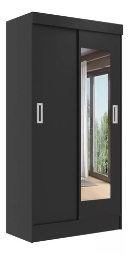 Ropero - Placard 2 Puertas Corredizas Con Espejo - Estantes Color Negro