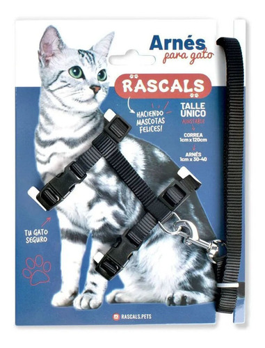 Imagen 1 de 6 de Arnes Y Correa Rascals Negro Para Gato