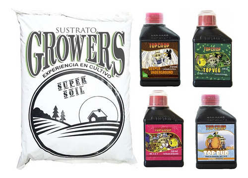 Growers Super Soil 20lts Top Crop Under Veg Bloom Bud 250ml