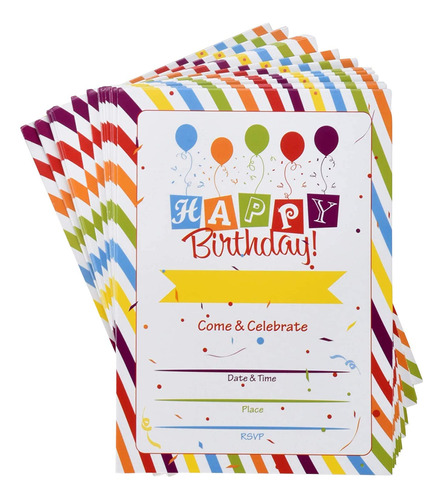 36 Invitaciones De Fiesta De Feliz Cumpleanos Con Sobres Con