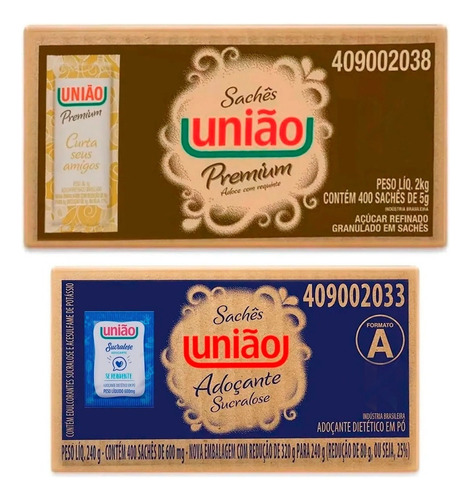 Açúcar União Premium 400un + Adoçante União Sucralose 400un