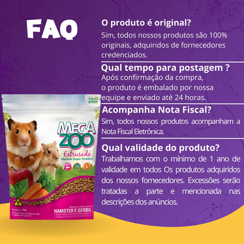 2 Ração Extrusada Para Hamster E Gerbil Megazoo - 300 G
