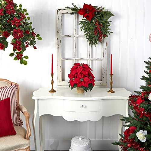 Poinsettia Artificial Con Arreglo De Flores De Seda En Jarró