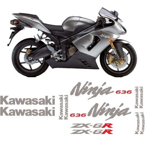 Adesivos Compativel Kawasaki Ninja Zx-6r 2006 Titanio Kit Cor KAWASAKI NINJA ZX-6R 2006 TITANIO