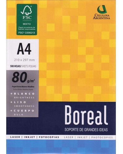 Imagen 3 de 6 de Resma A4 80 Boreal Pack X10 Unid. Distribuidor Oficial