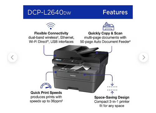 Impresora multifunción monocromática Brother DCP DCP-L2640DW con wifi 127V
