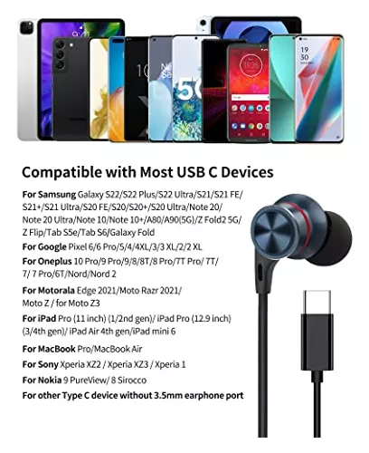 ACAGET Auriculares USB C para iPhone 15 Pro Max, auriculares USB tipo C con  cancelación de ruido, auriculares USB C con micrófono Digtail DAC
