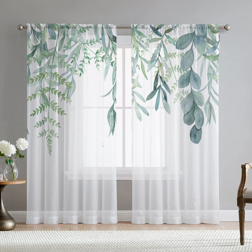 Cortinas Hojas Eucalipto Verdes 84 Juego 2 Estampado Primave