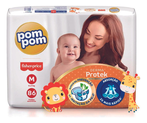 Fralda Pom Pom Derma Protek Hiper M C/86 Unidades