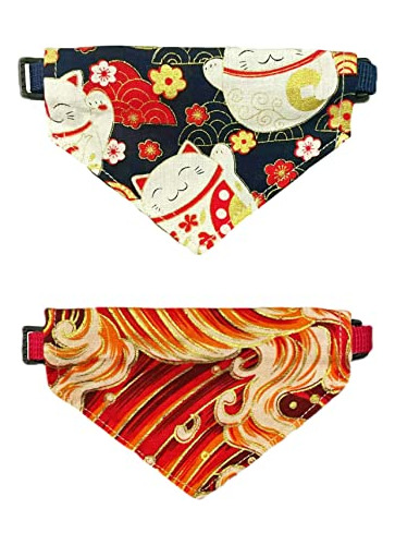 Bandana De Gato Japonés Ohayo - Paquete De 2 | Collar Banda