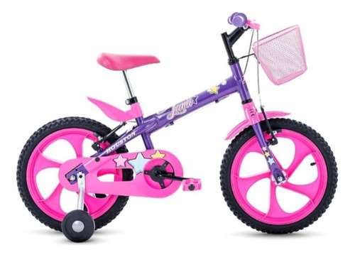 Bicicleta Infantil Com Rodinha E Cesta Aro 16 Para Criança Cor BIC.LUMI/ARO-16/ROXOC/ CESTA