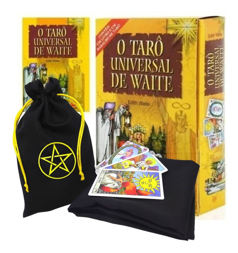 Tarô De Waite 78 Cartas, Livro, Toalha E Saquinho Pentagrama