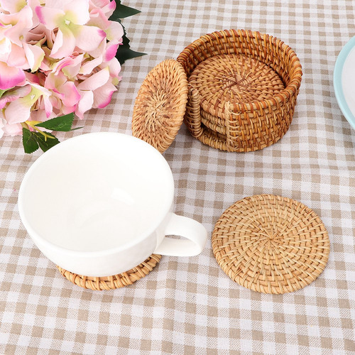 Tapete De Rattan, 6 Peças De Bebidas Vintage, Tapetes De Chá