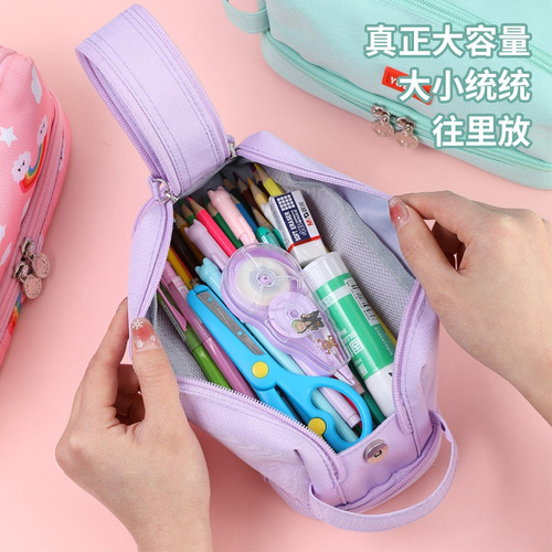 Estuche For Lápices Con Tres Cremalleras Y Doble Capa, Caja