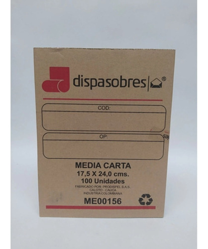Imagen 2 de 2 de Sobres Manila Media Carta 17,5x24cm (100 Sobres )