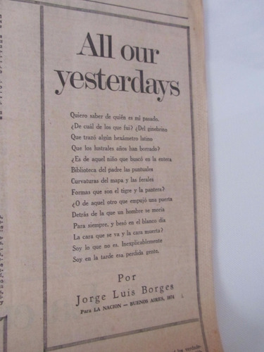 1974 Jorge Luis Borges All Our Yesterdays Primera Edicion