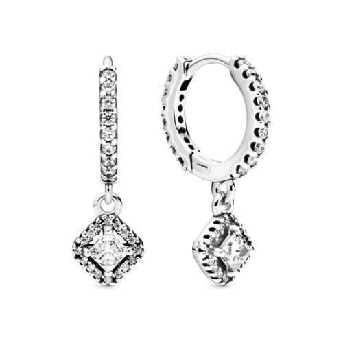 Pandora Aretes Aro Cuadros Brillantes Original +kitde Regalo