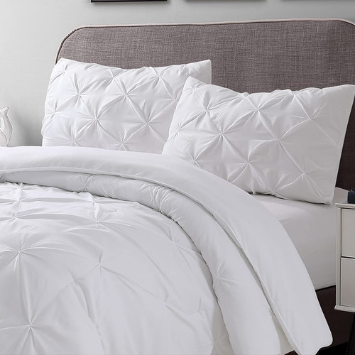 Edredón Plisado Blanco Queen Size Pintuck Microfibra Suave