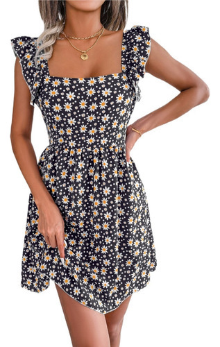 Vestido De Playa Mujer Sin Espalda Vendaje Patrón Floral