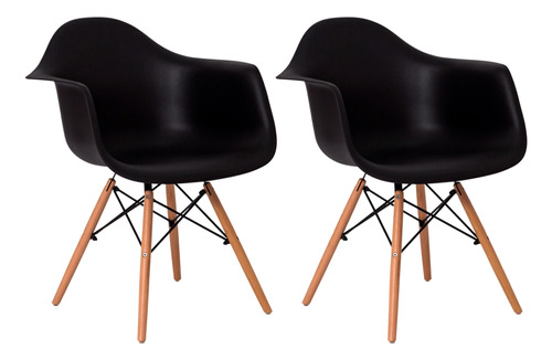 Kit 2 Cadeiras Charles Eames Com Braço Para Sala De Jantar Assento Preto