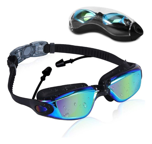 Goggles Natación Protección Uv Antiempaño Estuche Color Negro