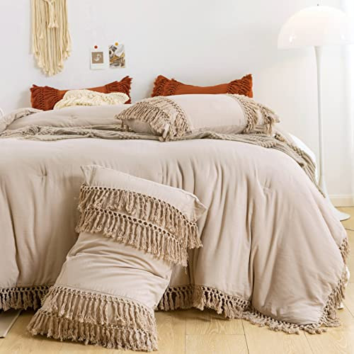 Juego De Conforter Borlas Color Taupe Cama Queen, Confo...