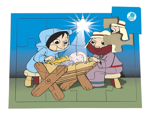 Jogo Quebra Cabeça Nascimento De Jesus 13 Peças Mdf Simque