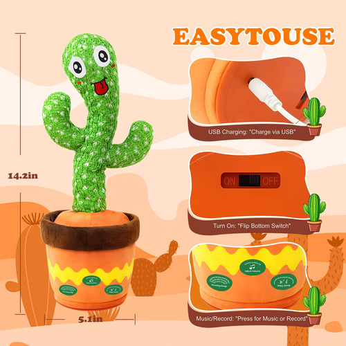 Juguete Interactivo Cactus Que Habla Y Baila Recargable Color