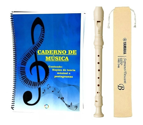 Kit Flauta Doce Barroca Yamaha + Caderno De Música P/ Escola