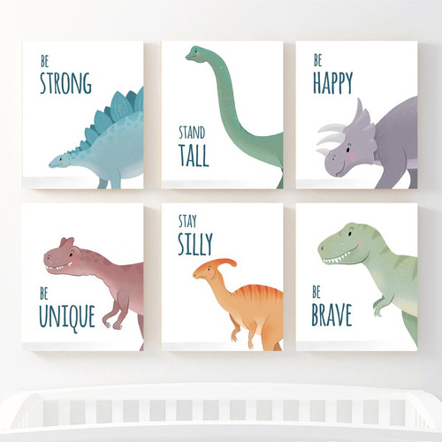 Cuadros Para Niños De Dinosaurios Hipoalergénicos Livianos Color Multicolor Armazón Bastidor